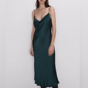 Zara satin cowl neck dress